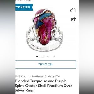 2 NWOT-Blended turquoise & purple spiny oyster shell rhodium/sterling rings